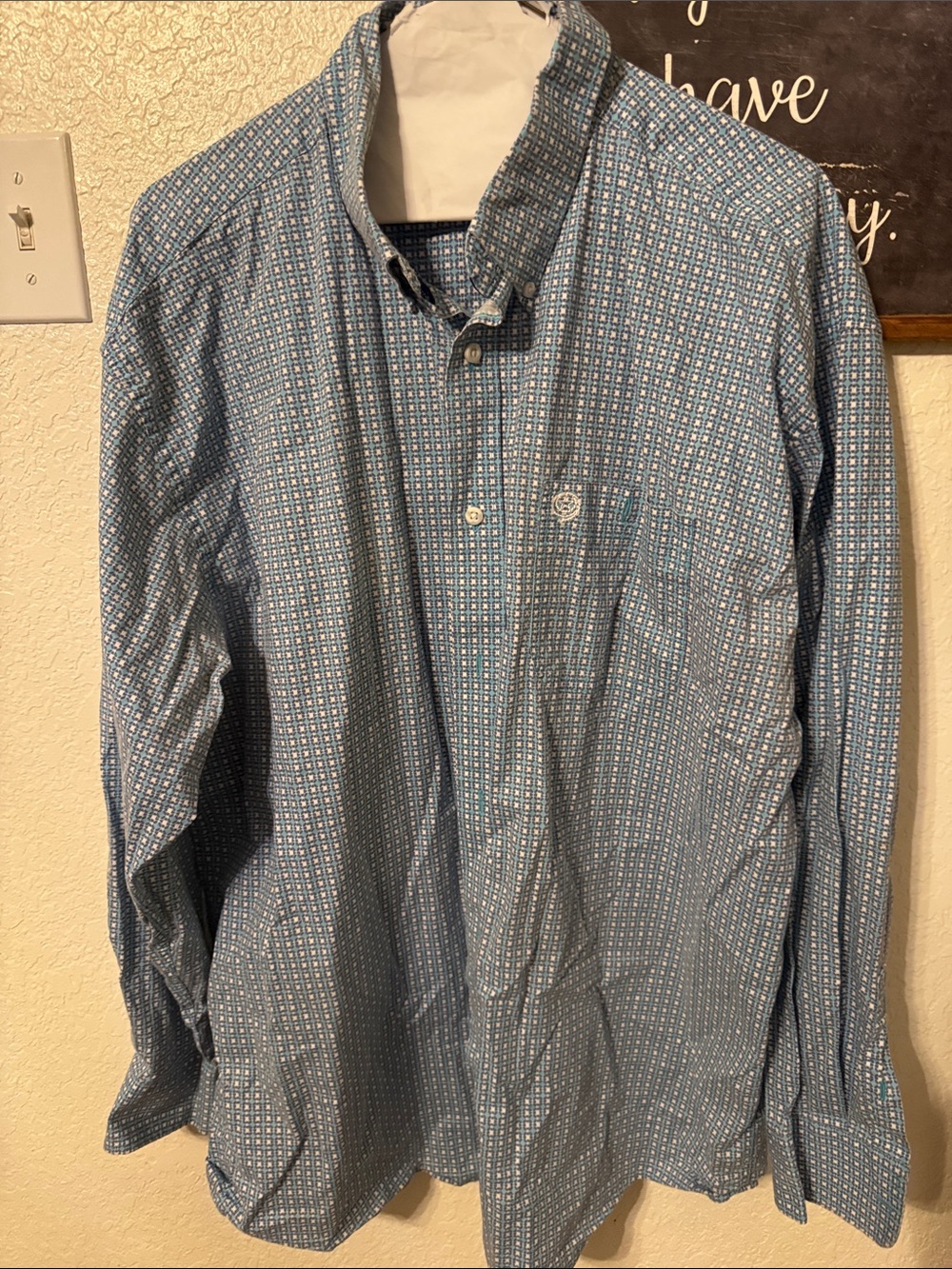 George strait Wrangler Men's 2XL  Blue Patterned Button-Down Shirt